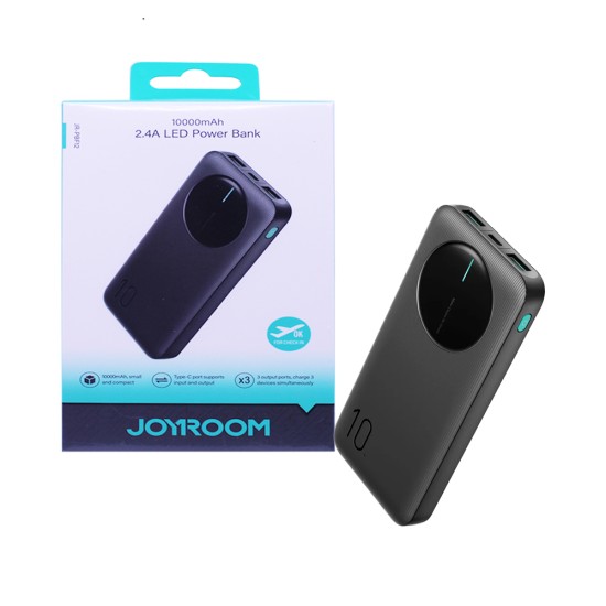 Power Bank Joyroom JR-PBF12 3 com Puertos Outputs USB+Tipo C 10000mAh 22,5W Preto Power Bank Joyroom JR-PBF12 3 com Puertos Outputs USB+Tipo C 10000mAh 22,5W Preto